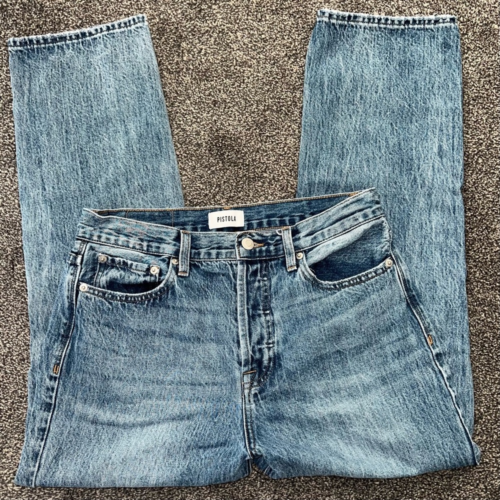 pistola Light Blue Straight Leg Distressed Women's Jeans